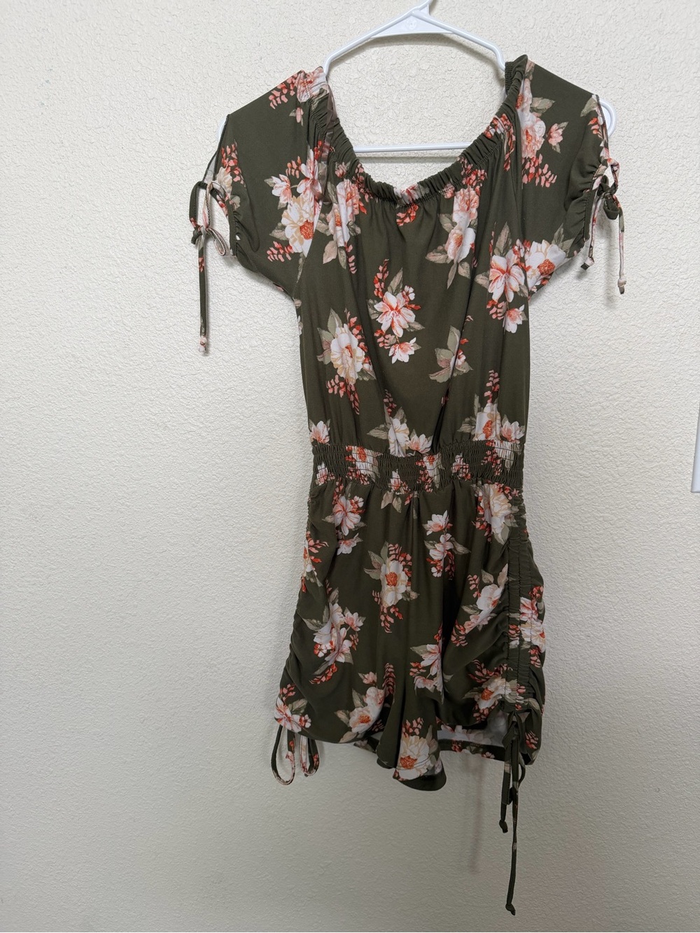 Derek Heart Olive Green Floral Off-Shoulder romper